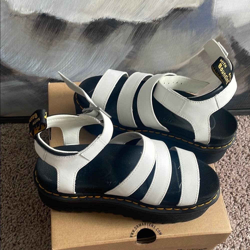 Dr. Martens Blaire Quad in white -Black and White Sandals Sporty Strappy Design